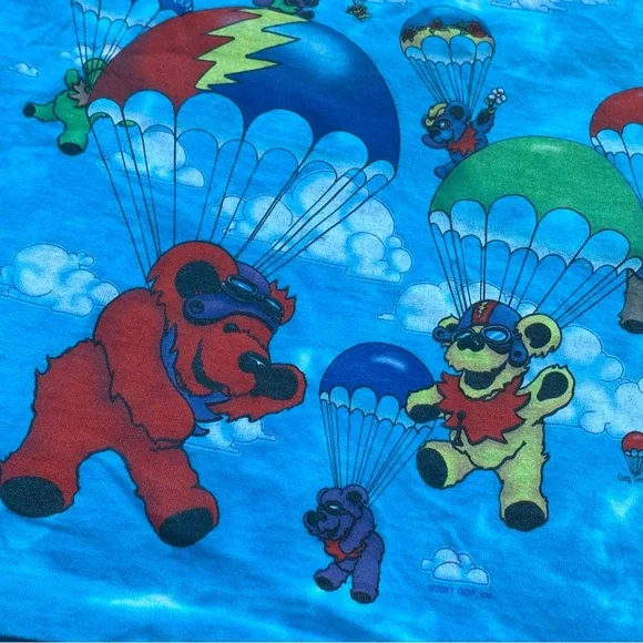 Vintage Liquid Blue Grateful Dead Parachute Bears T-Shirt